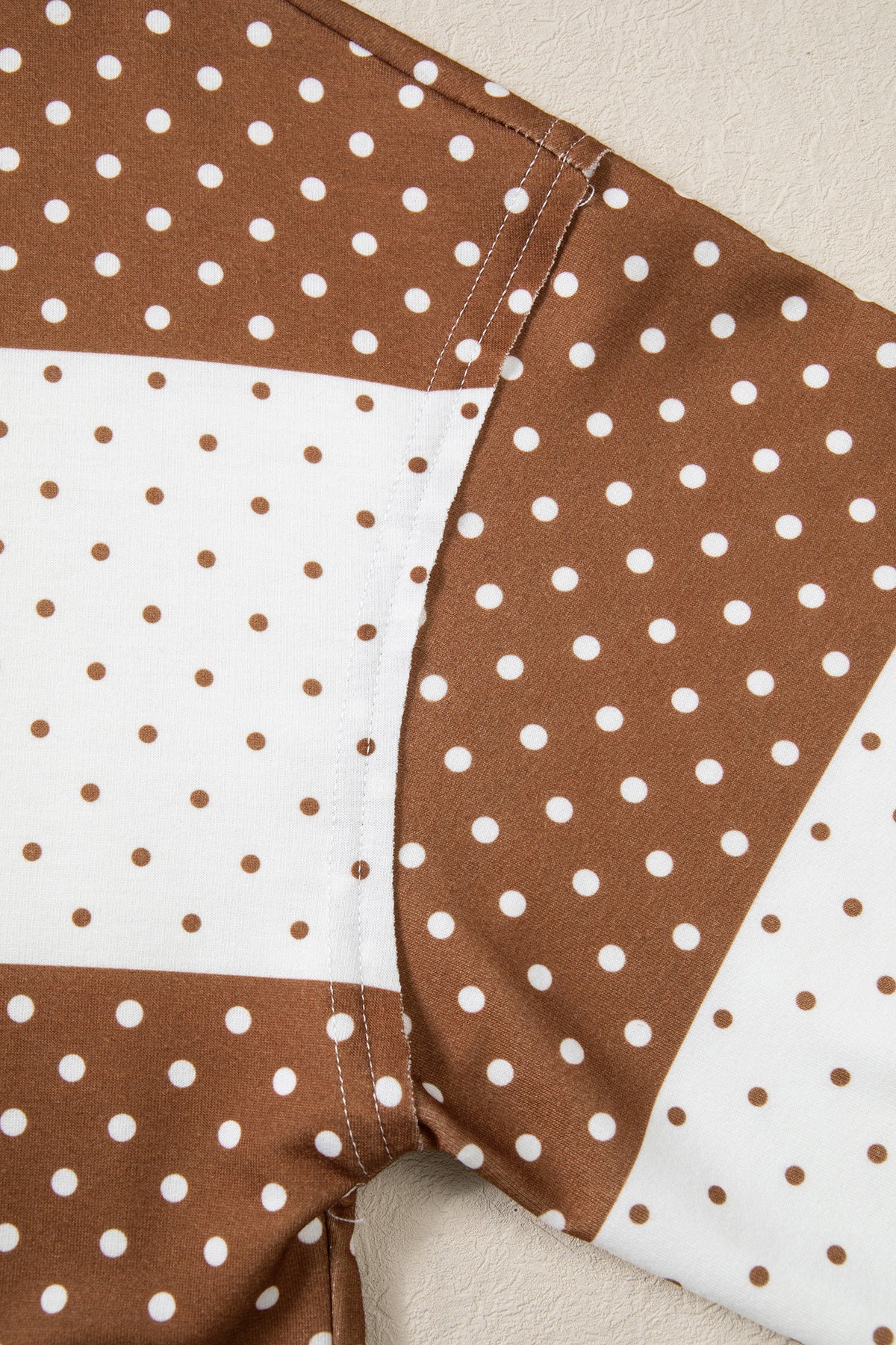 Brown Polka Dot Patchwork Colorblock Long Sleeve Top