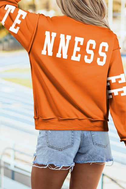 TN TENNESSEE Letter Print Exposed Seam Detail High Neck Sweatshirt