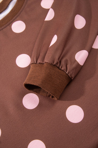 Brown Polka Dot Two Piece Set Long Sleeve Casual Skirt Set