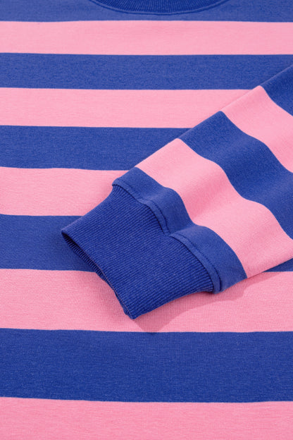 Blue Stripe Colorblock Mock Neck Relaxed Sweatshirt