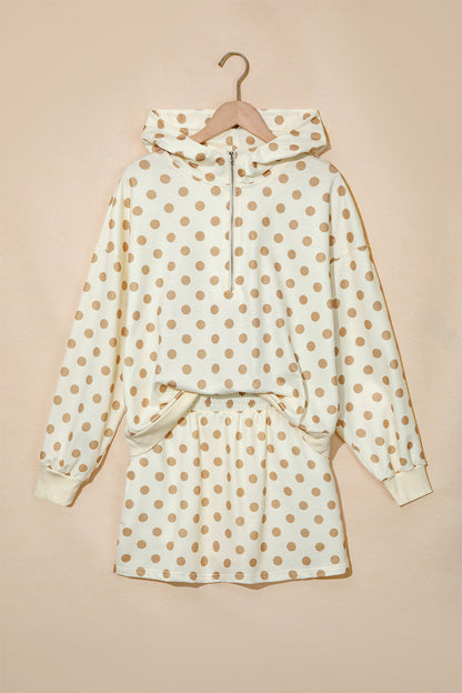 Orange Polka Dot Hooded Long Sleeve Top Casual Mini Skort Set