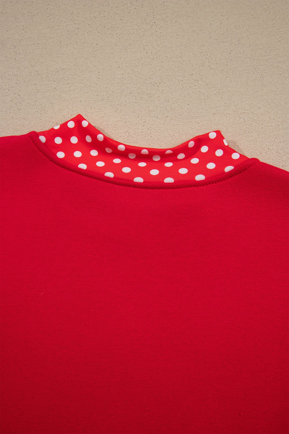 Sail Blue Polka Dot Letter Print Contrast Trim Mock Neck Sweatshirt