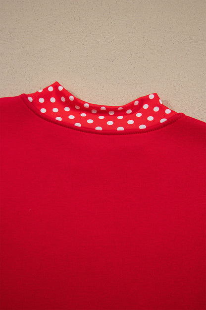 Sail Blue Polka Dot Letter Print Contrast Trim Mock Neck Sweatshirt