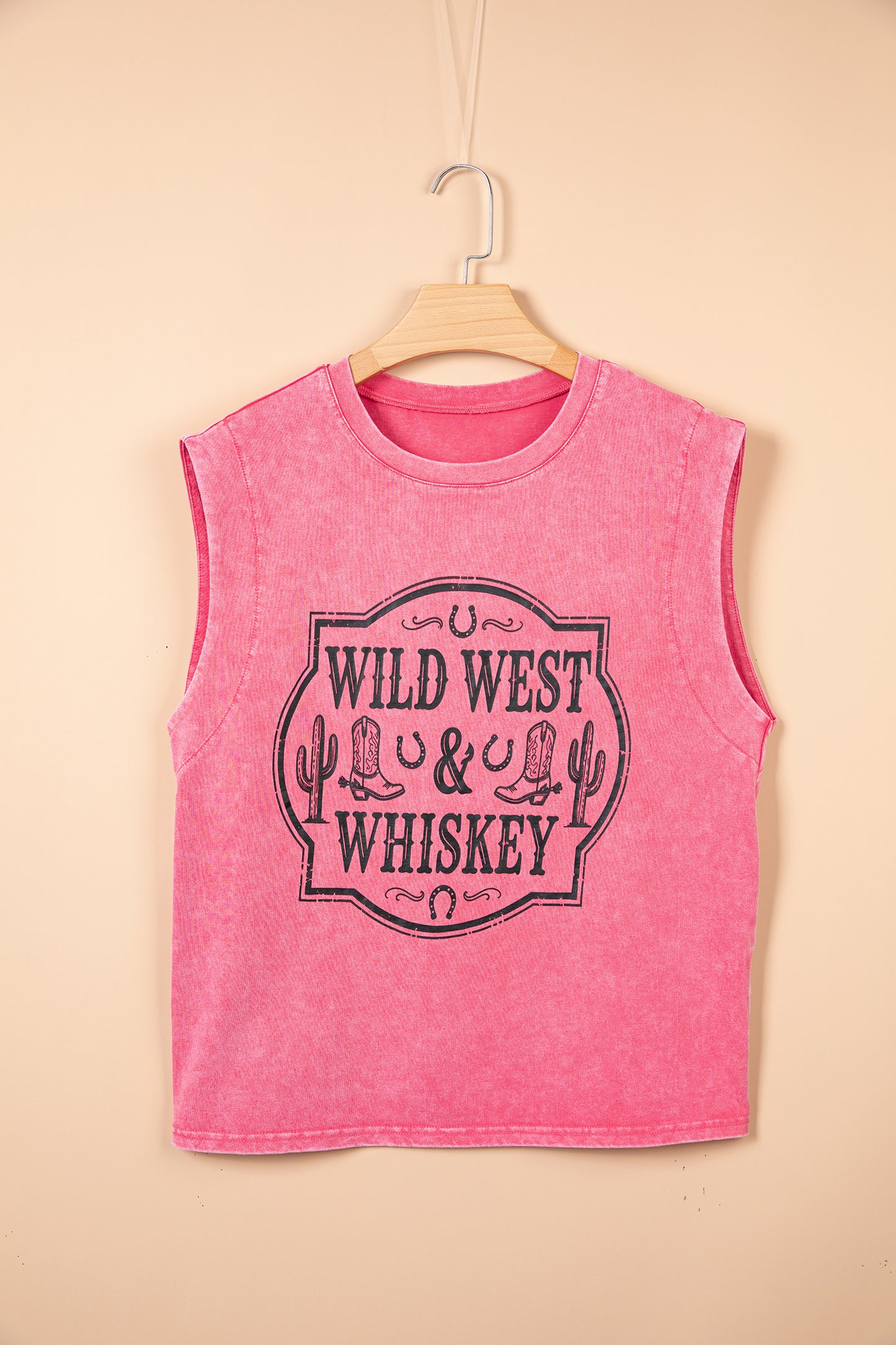 Bonbon Bonbon Toner Washed Wild West Whiskey Print Sleeveless Muscle Top