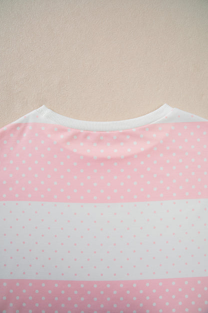 Brown Polka Dot Patchwork Colorblock Long Sleeve Top
