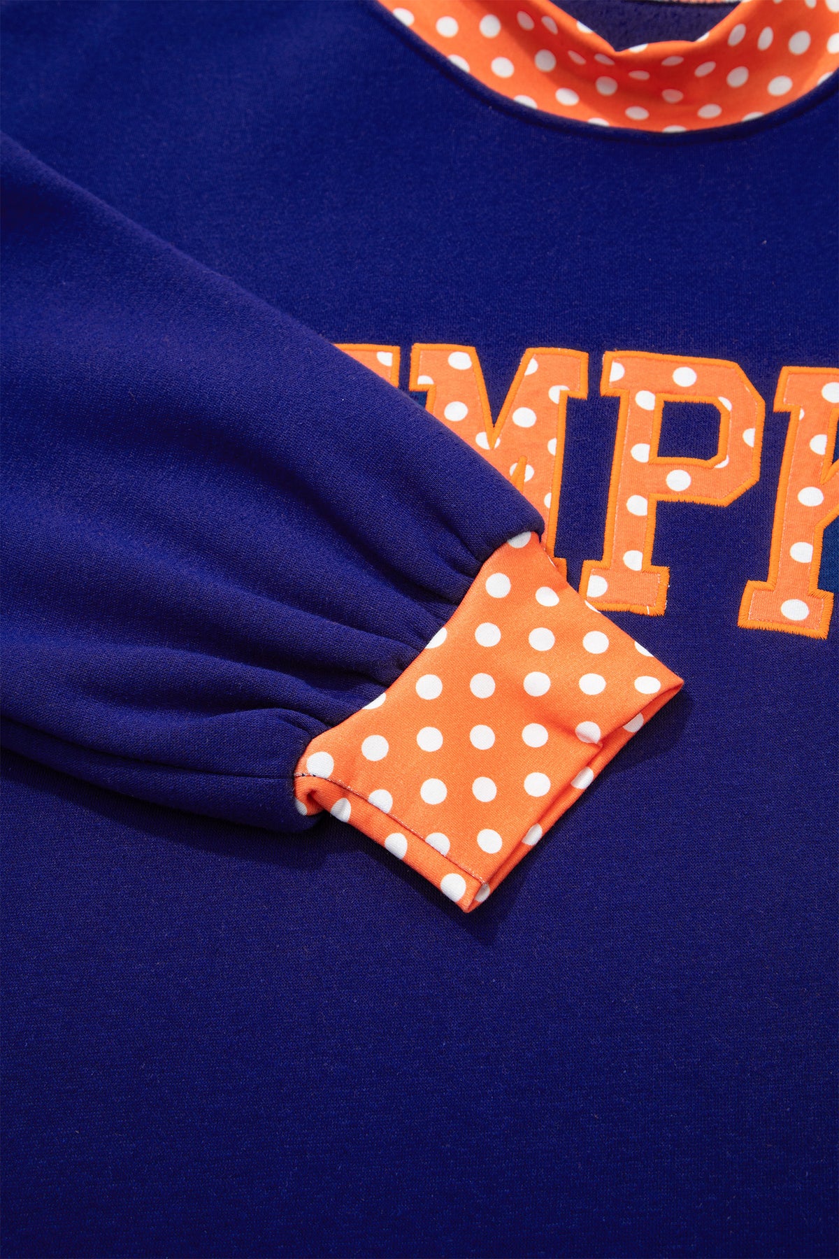 Sail Blue Polka Dot Letter Print Contrast Trim Mock Neck Sweatshirt