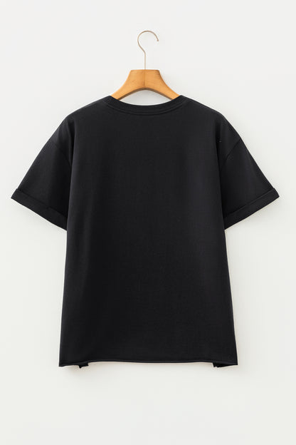 Black Camo Print Game Day Tee Short Sleeve Round Neck Casual T Shirt
