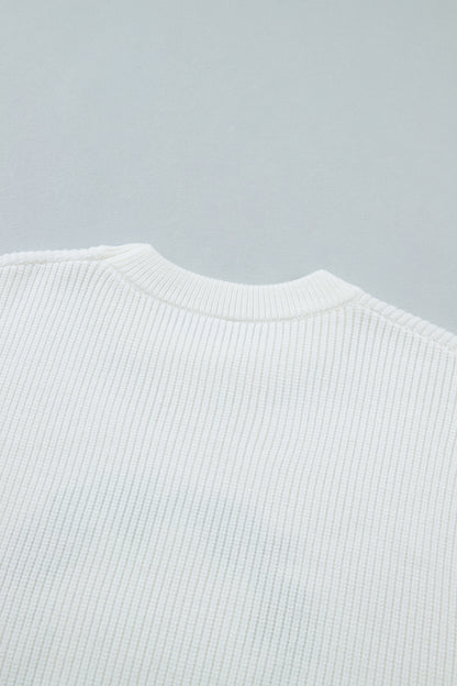 White Christmas Wreath Pattern Round Neck Casual Sweater