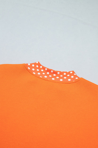 Sail Blue Polka Dot Letter Print Contrast Trim Mock Neck Sweatshirt
