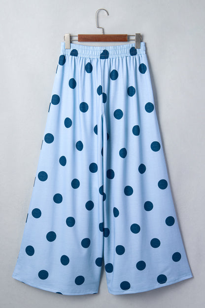 Brown Polka Dot Wide Leg Elastic Waist Casual Pants