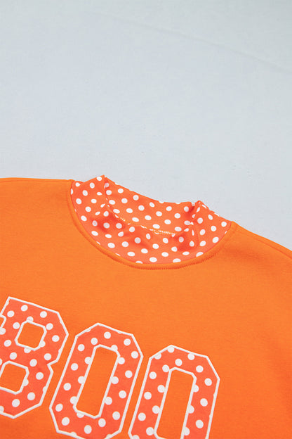 Sail Blue Polka Dot Letter Print Contrast Trim Mock Neck Sweatshirt