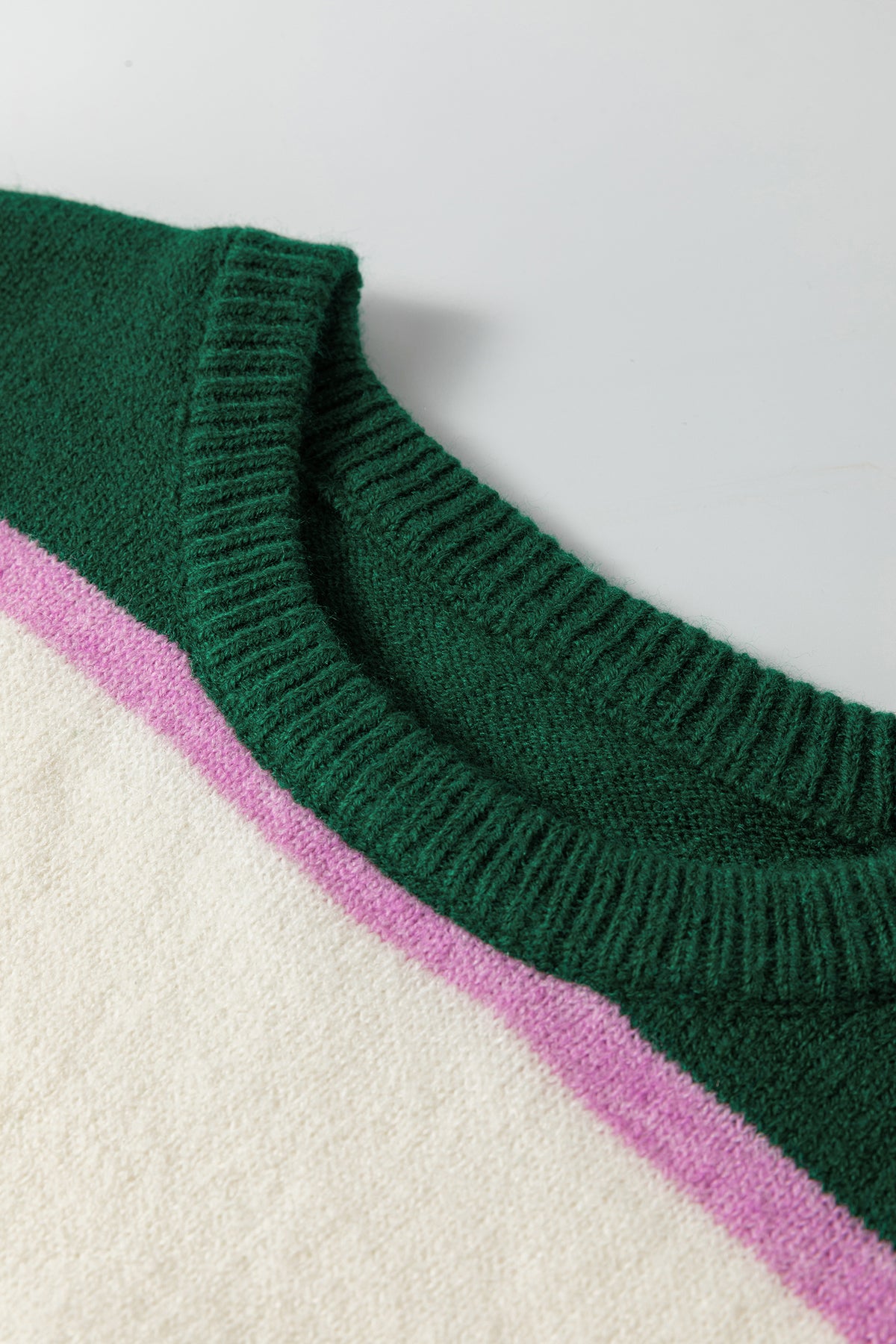 Blackish Green Striped Color Block Knit Dropped Shoulder Loose Pullover Sweater