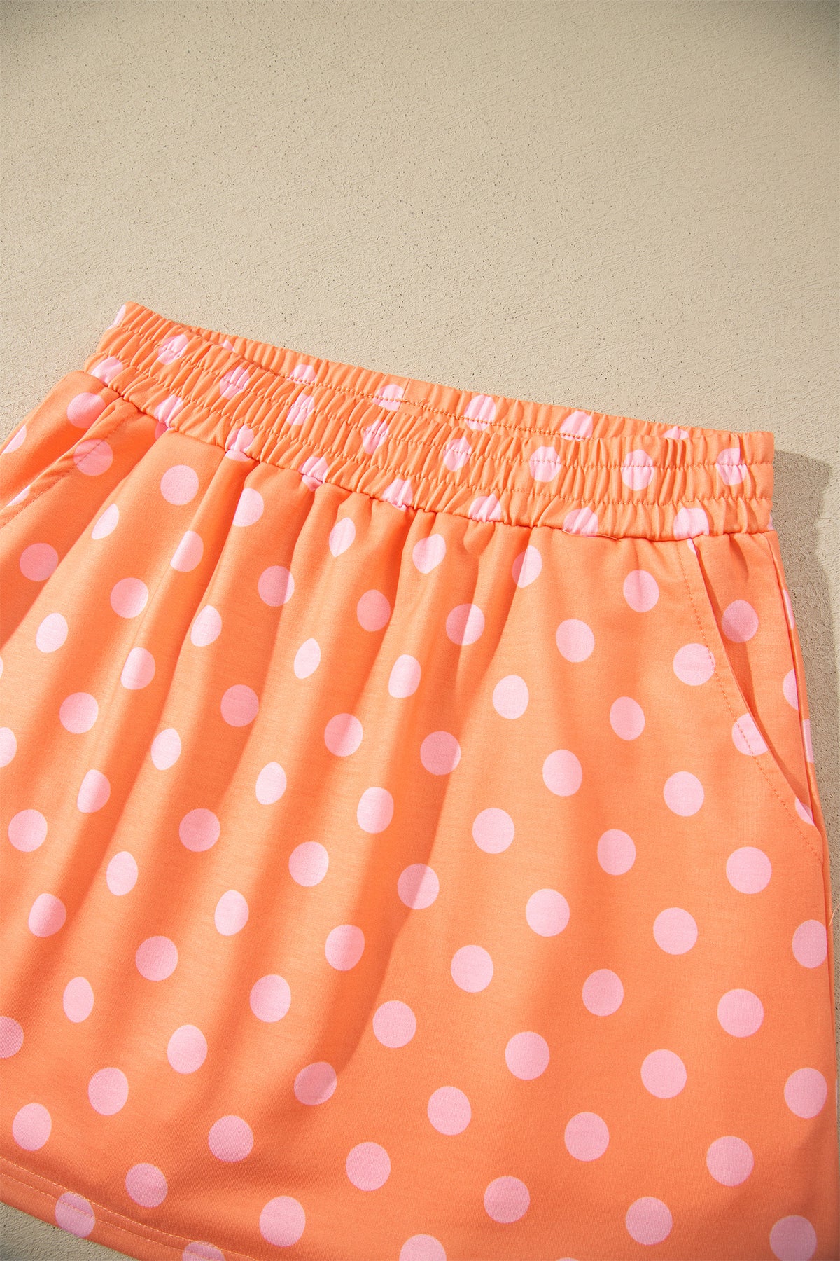 Orange Polka Dot Hooded Long Sleeve Top Casual Mini Skort Set