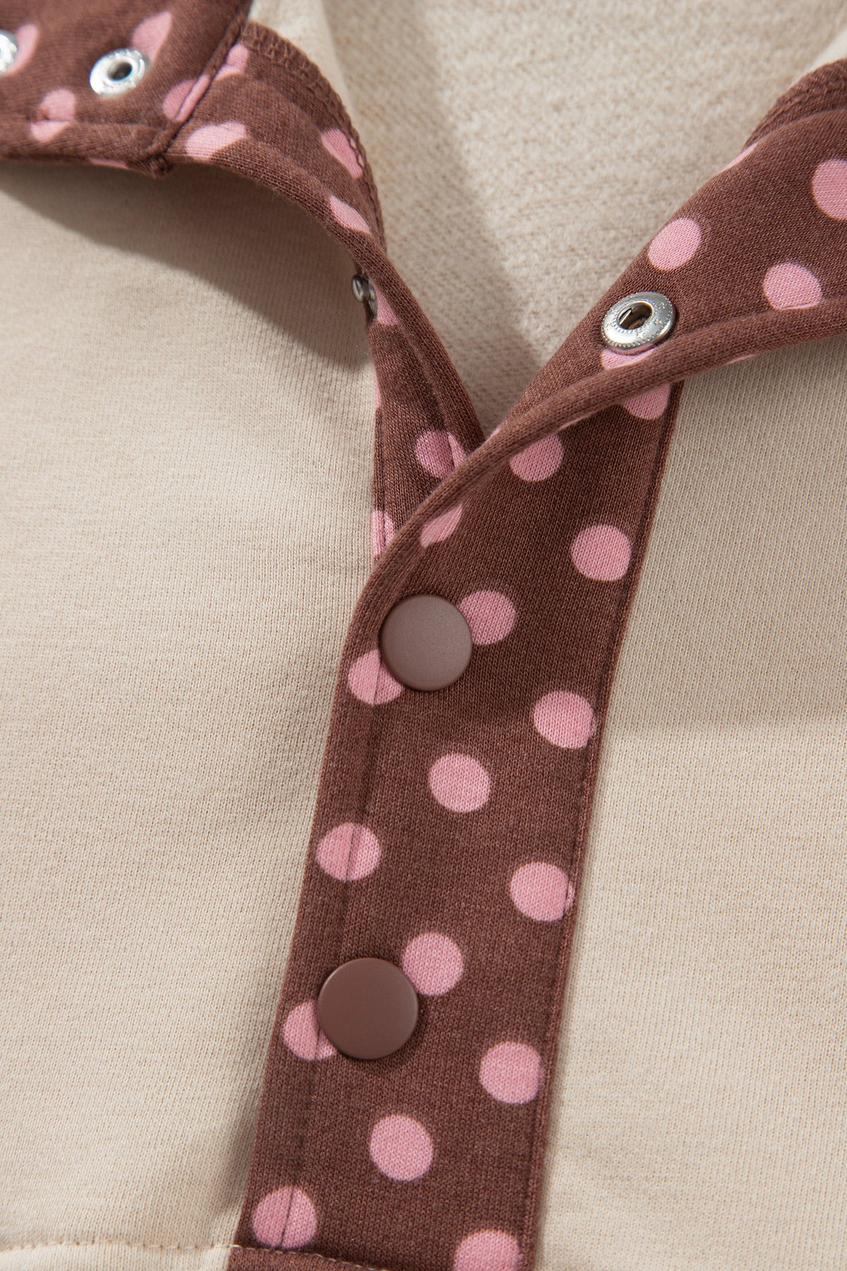 Brown Polka Dot Contrast Baggy Pullover and Elastic Waist Shorts 2pcs Set