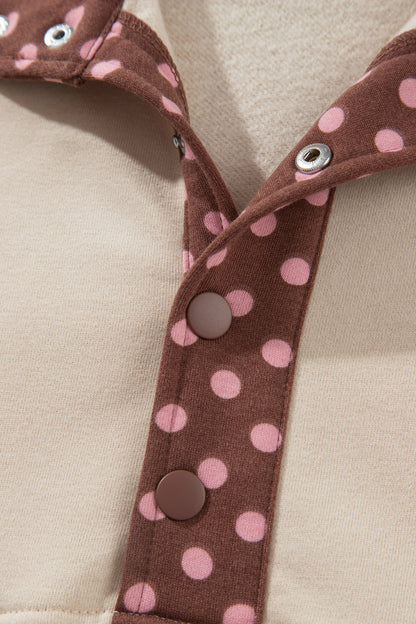 Brown Polka Dot Contrast Baggy Pullover and Elastic Waist Shorts 2pcs Set
