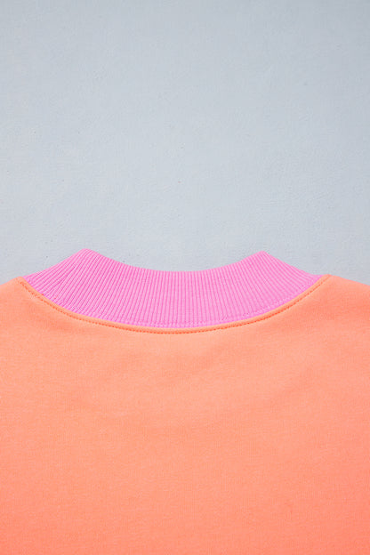 Grapefruit Orange Polka Dot Letter Graphic Colorblock Tunic Sweatshirt