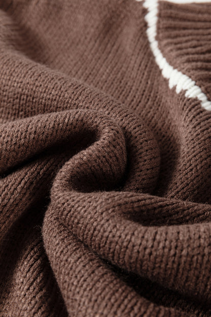 Dark Khaki Contrast Trim Mock Neck Drop Shoulder Relaxed Sweater