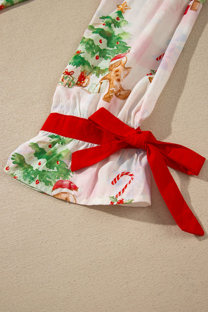 Pink Abstract Christmas Print Long Sleeve Two Piece Shift Lounge Set