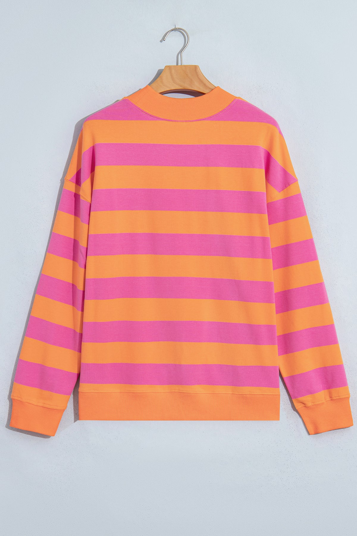 Blue Stripe Colorblock Mock Neck Relaxed Sweatshirt