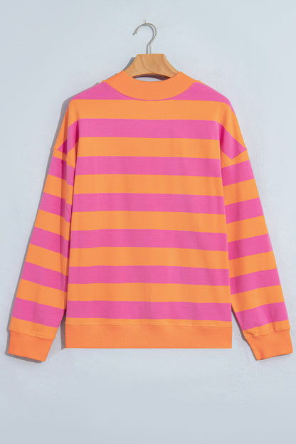 Blue Stripe Colorblock Mock Neck Relaxed Sweatshirt