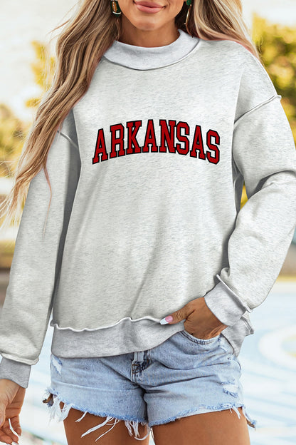 Light Grey ARKANSAS/AR Double Side Print Mock Neck Reversible Sweatshirt