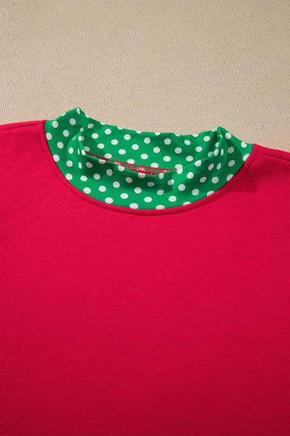 Orange Colorblock Polka Dot Contrast Trim Oversized Sweatshirt