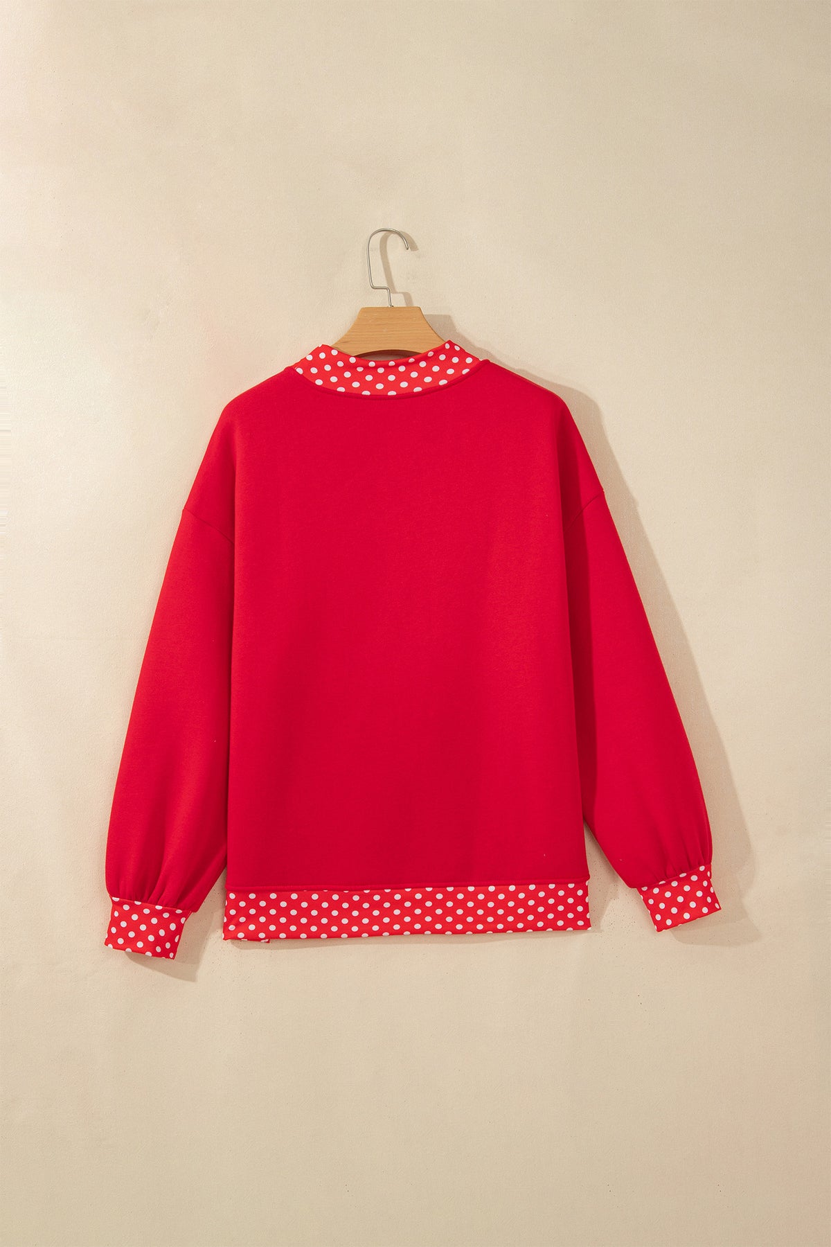 Sail Blue Polka Dot Letter Print Contrast Trim Mock Neck Sweatshirt
